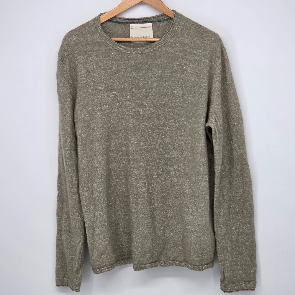 Banana Republic Heritage Cashmere Linen Sweater Mens XL Tall Olive Green Marled